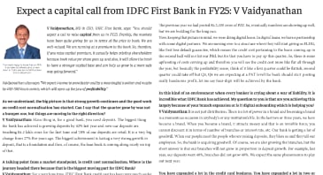 Expect a capital call from IDFC First Bank in FY25: V Vaidyanathan