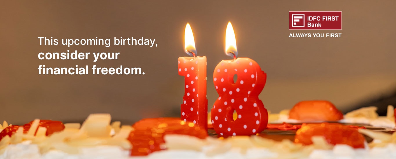 Birthday-themed promotional banner for IDFC First Bank