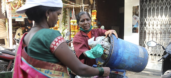 Door-step collection of waste in Worli Koliwada