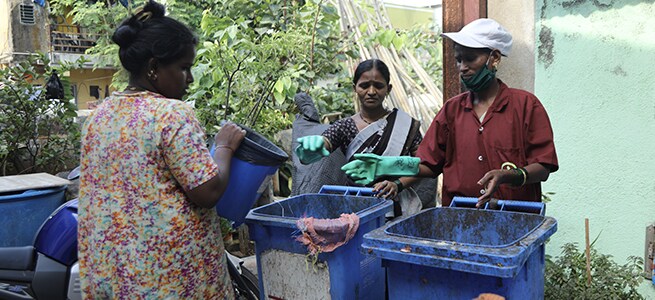 Residents come and drop their segregated waste