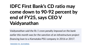 Moneycontrol - IDFC First Bank’s CD ratio