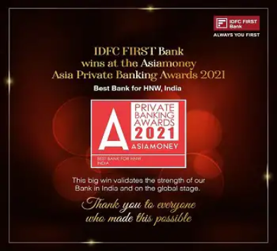 IDFC FIRST Bank wins at the  Asia Private Banking Awards 2021
